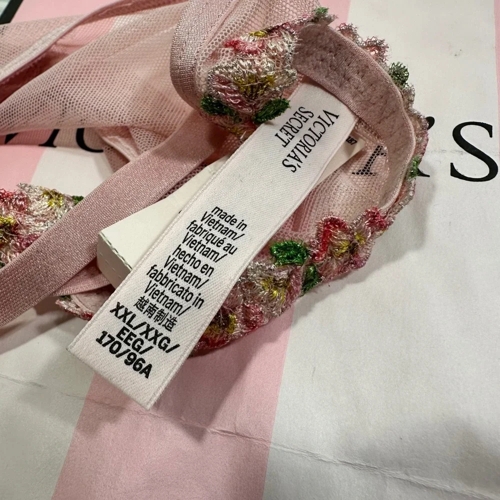 NWT Victoria's Secret Pink Floral‎ Trim Mesh Thong Panty Pink XXL - Picture 5 of 6